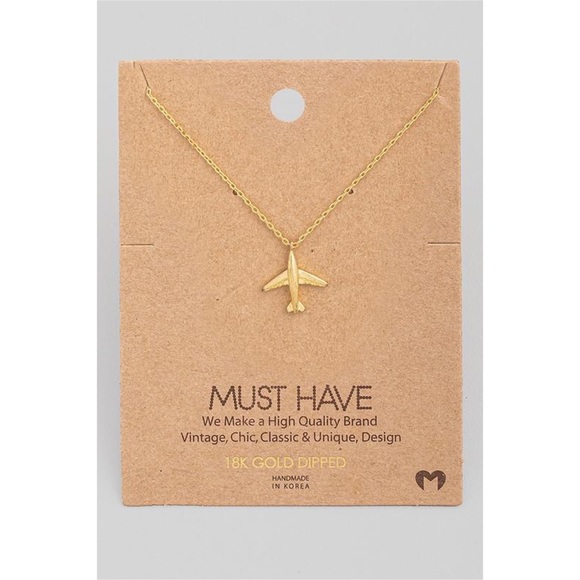 18K Gold Dipped Airplane Necklace - Picture 1 of 2